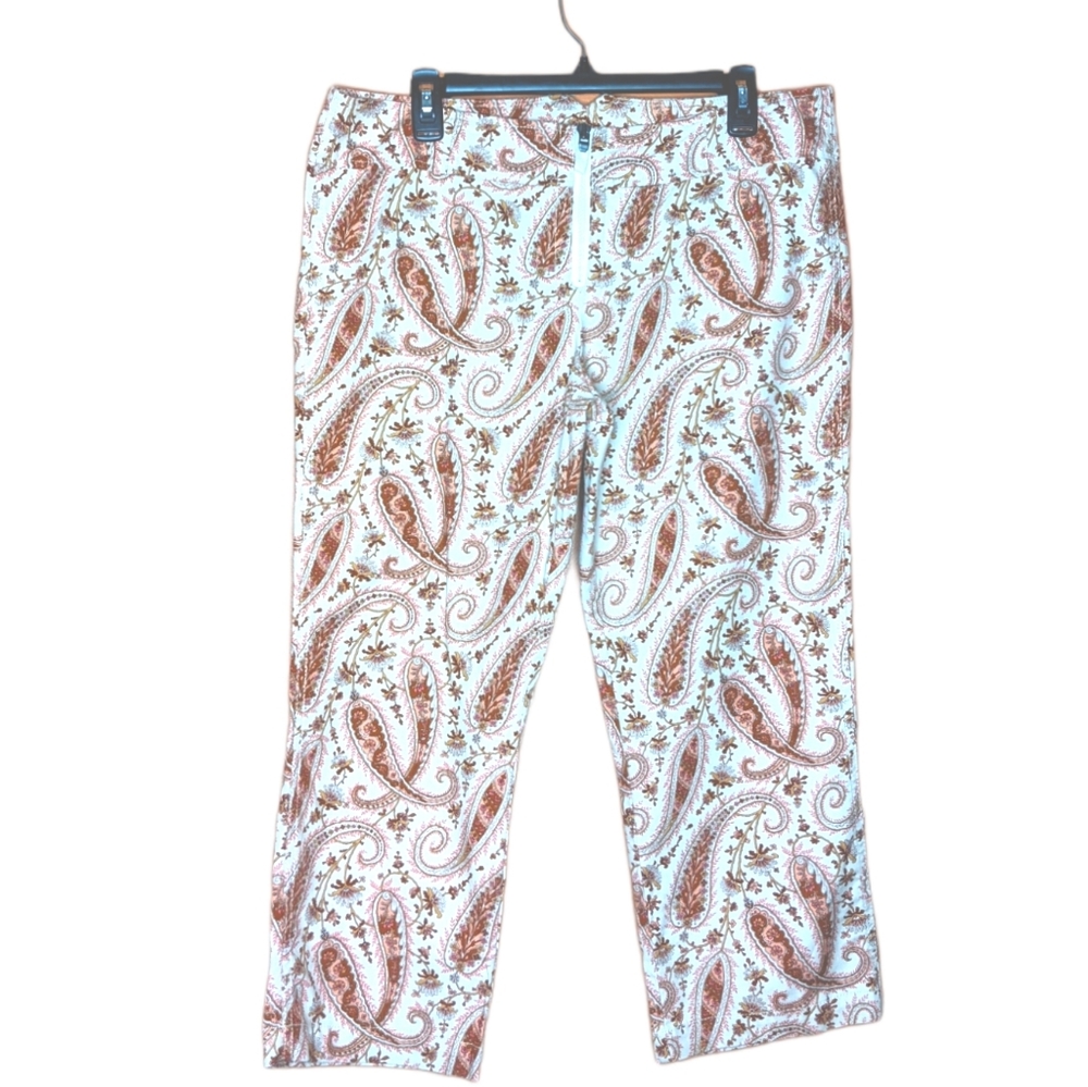 Express Retro Pink Paisley Cropped Pants Size 13/ 14